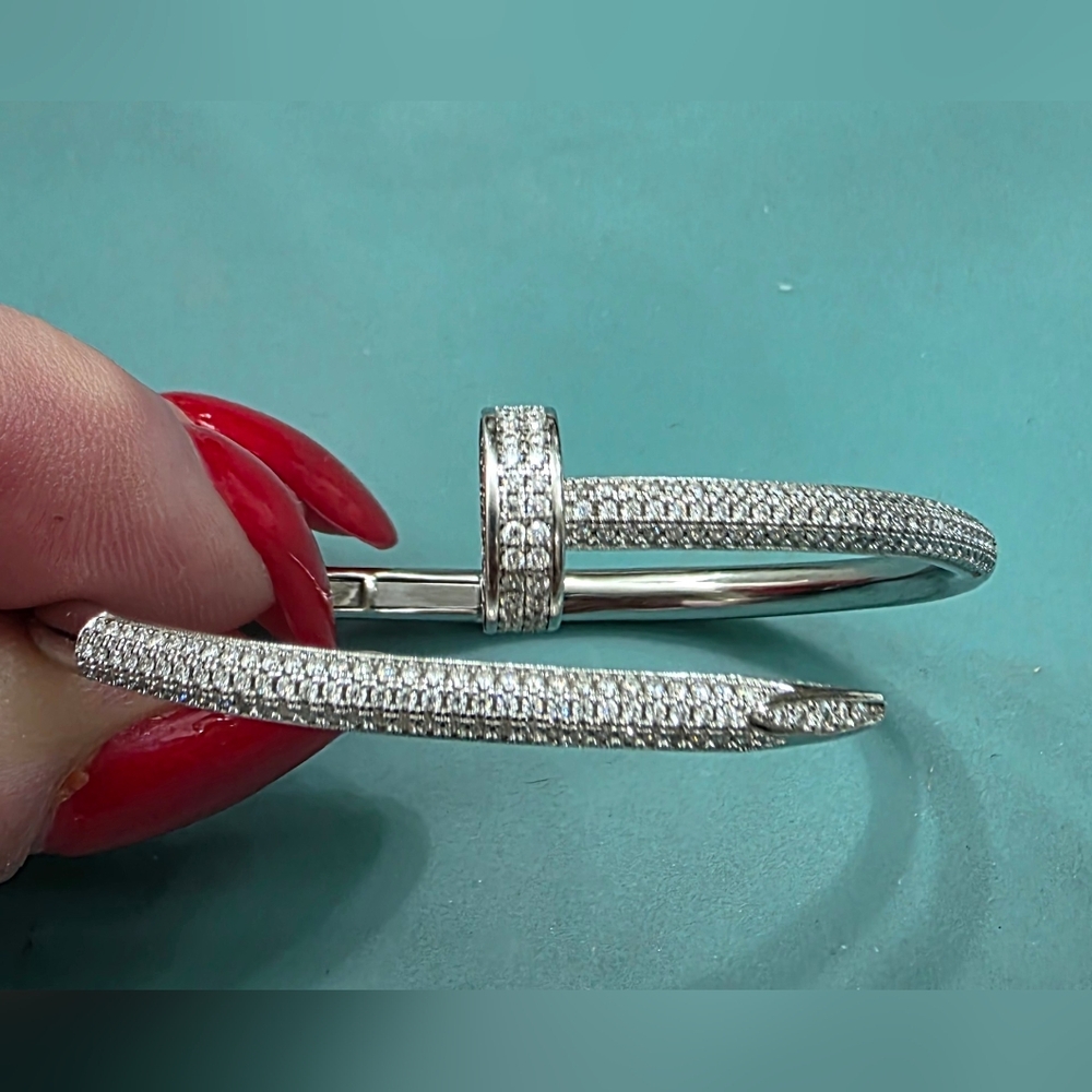 Moissanite Nail Bangle Bracelet Solid 925 Sterling Silver